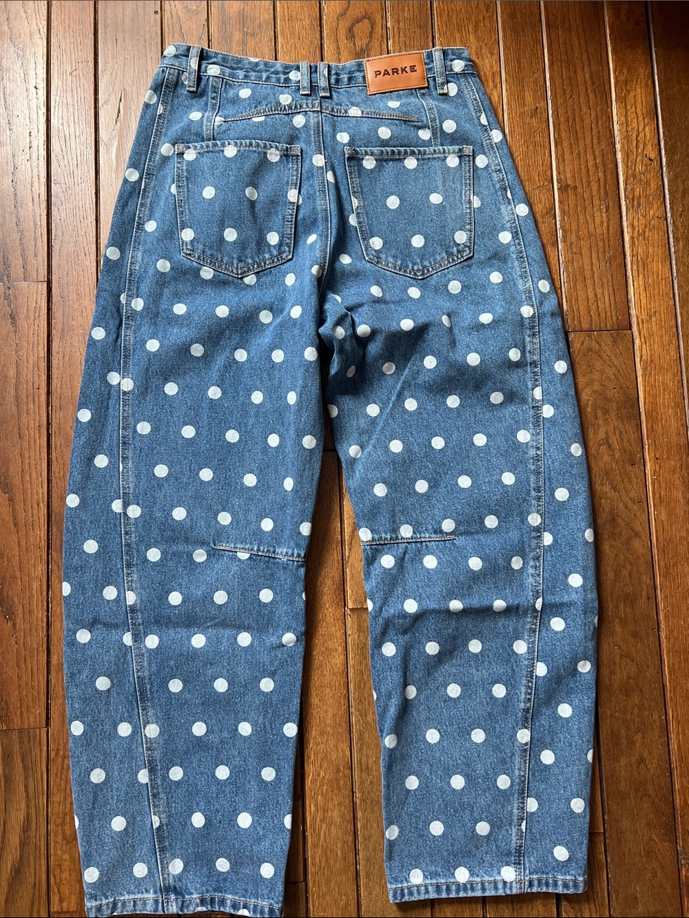 PARKE Denim White Polka Dot Horseshoe Jeans Size 27 New In Bag NWT - Picture 6 of 6